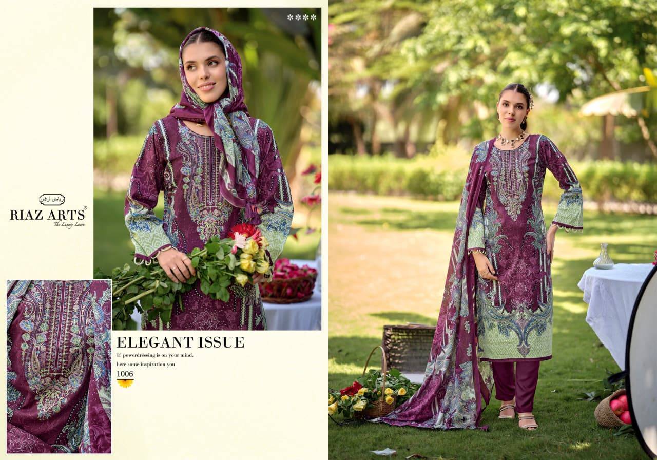 NAYRA VOL 40 BY RIAZ ARTS 1001 To 1008 Series Pakistani Suits Ethnic Wear Pure Cotton Dresses At Wholesale